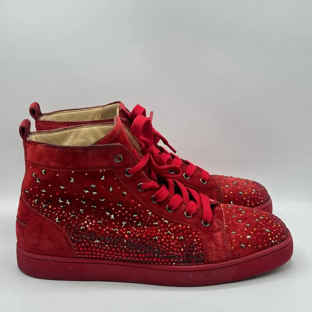 CHRISTIAN LOUBOUTIN Suede Galaxtitude High Top Sneakers Crystal Red Sz 42.5